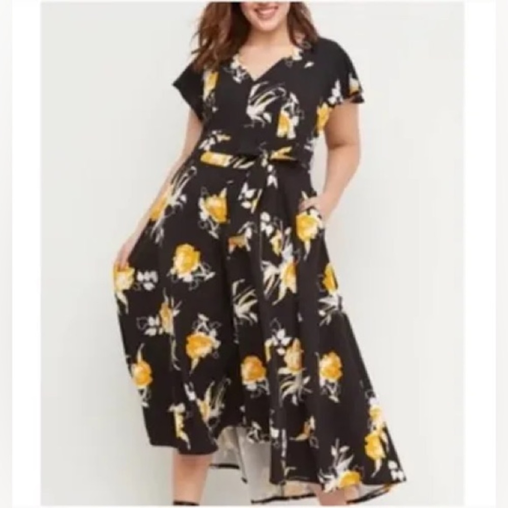 Lane Bryant Lena V-Neck High-Low Midi Dress - Floral Print